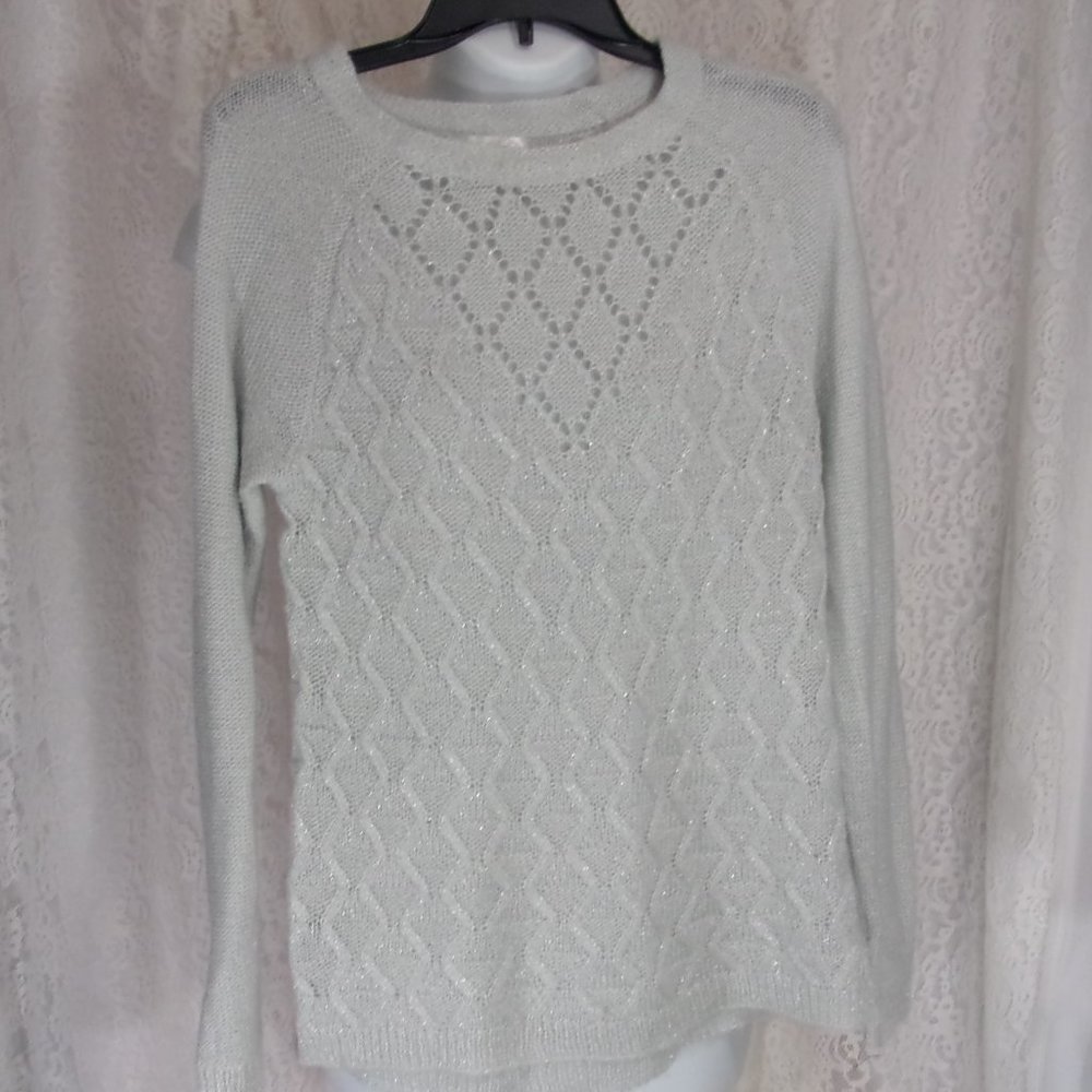Dress Barn Sweater Grey with Silver Metallic Threads Size M NWOT